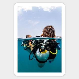 divers on the surface swimming backwards Sticker